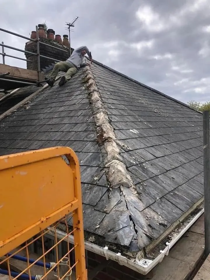 Slate roof ridge and chimney repair in St Blazey